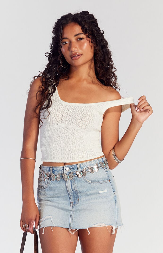Pacsun Bella Light Indigo Ripped Mid Rise Denim Mini Skirt
