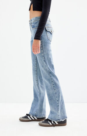 Stretch Medium Indigo Low Rise Bootcut Jeans image number 3