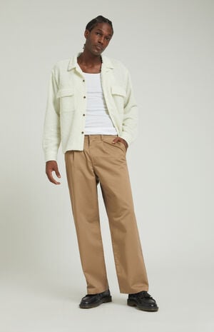Tan Pleated Baggy Chino Pants image number 4
