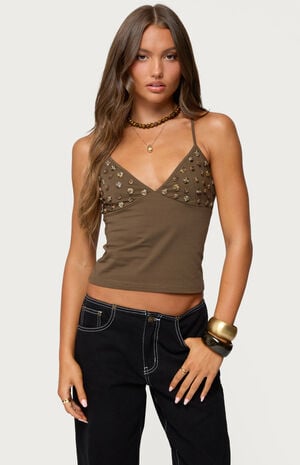 Nora Buttons V Neck Tank Top image number 1