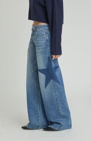Medium Indigo Rhinestone Star Low Rise Baggy Jeans Medium Indigo Rhinestone Star Low Rise Baggy Jeans image number 3
