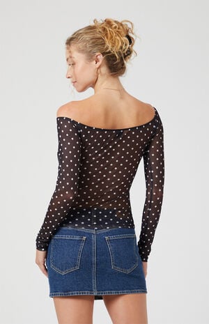Lola Polka Dot Long Sleeve Off-The-Shoulder Top image number 5