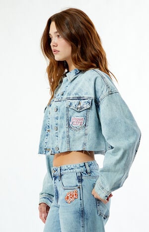 Poguelandia Cropped Denim Trucker Jacket image number 3