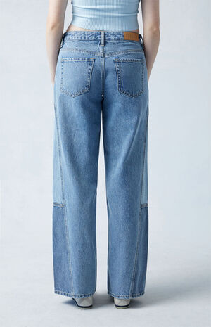 Medium Indigo Paneled Casey Low Rise Baggy Jeans image number 4