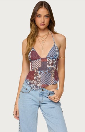 Edikted Mixed Patchwork Backless Halter Top | PacSun