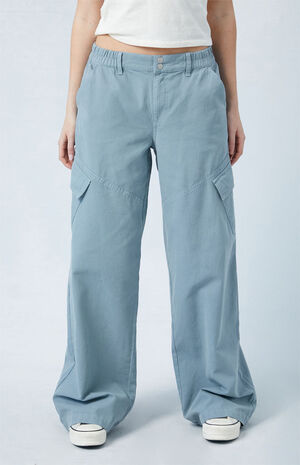 Blue E-Waist Low Rise Baggy Cargo Pants image number 3