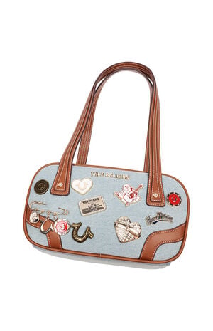 Arbor Multi Pin Logo Denim Satchel Bag image number 9