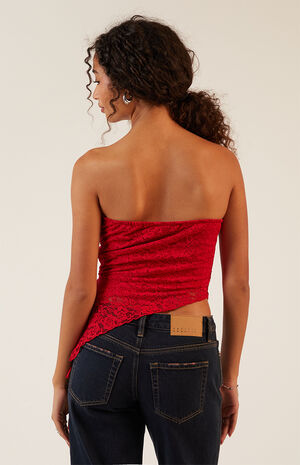 Floral Lace Asymmetrical Tube Top image number 4