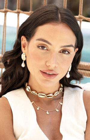 Nautilus Shell Freshwater Pearl Dangle Earrings image number 4