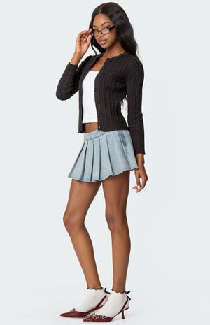 Elyssa Pleated Denim Mini Skort image number 3