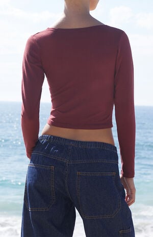 Burgundy Crossover Long Sleeve Top image number 4