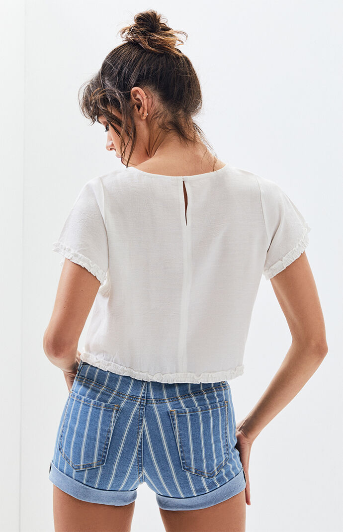 Short Sleeve Ruffle Woven Top