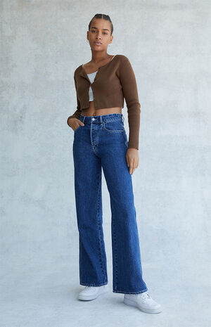 Eco Dark Blue High Waisted Baggy Jeans image number 1