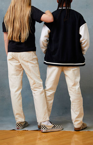 Patchwork Off White Straight Leg Jeans image number 4