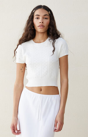 Sweetheart Pointelle Short Sleeve Sweater image number 1