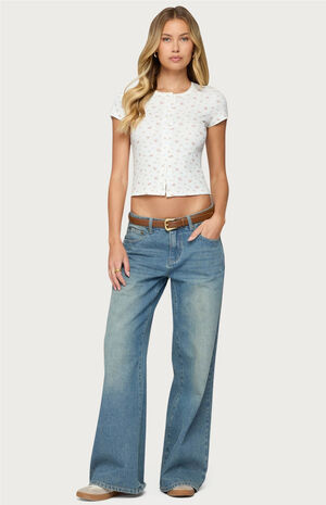 Odella Floral Ribbed Button Up Top image number 4