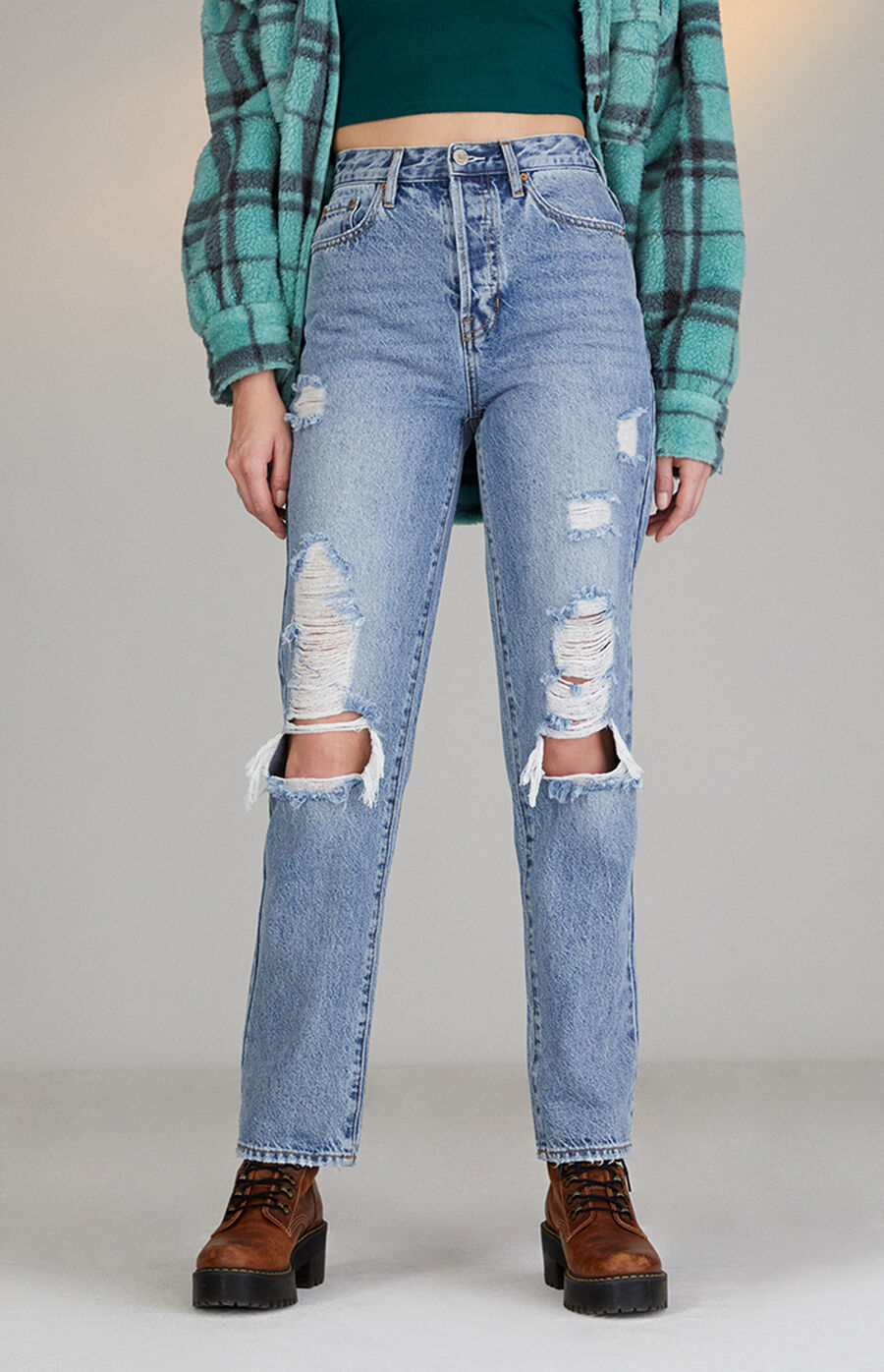 PacSun Eco Light Blue Distressed Dad Jeans PacSun