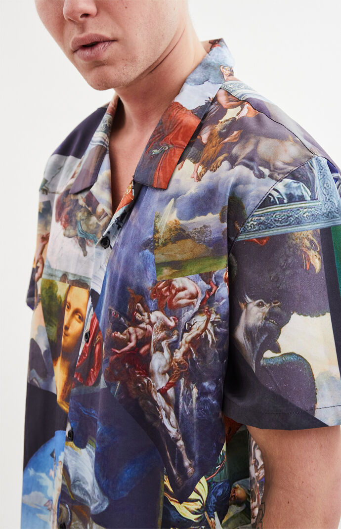 Nostalgia Art Short Sleeve Button Up Shirt