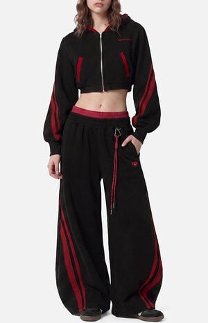 Contrast Cropped Striped Zip Up Hoodie image number 2