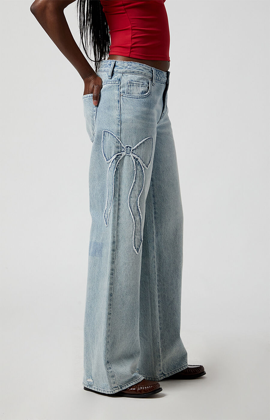 PacSun Casey Light Indigo Bow Low Rise Baggy Jeans PacSun