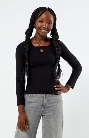 Solid Long Sleeve Ribbed Top image number 1