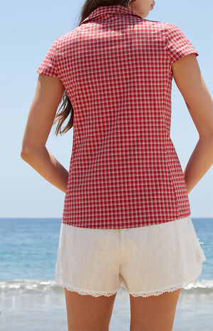 Red & White Plaid Rue Collared Top image number 3