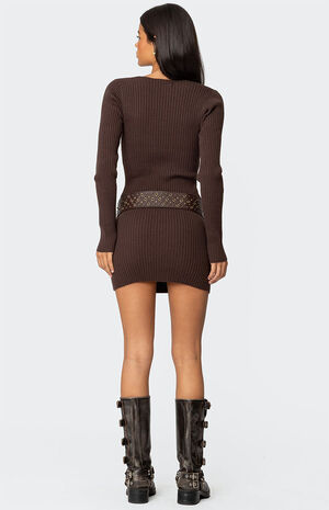 Ribbed Knit V Neck Mini Dress image number 4