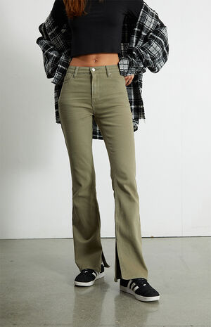Green High Waisted Slim Flare Jeans image number 2