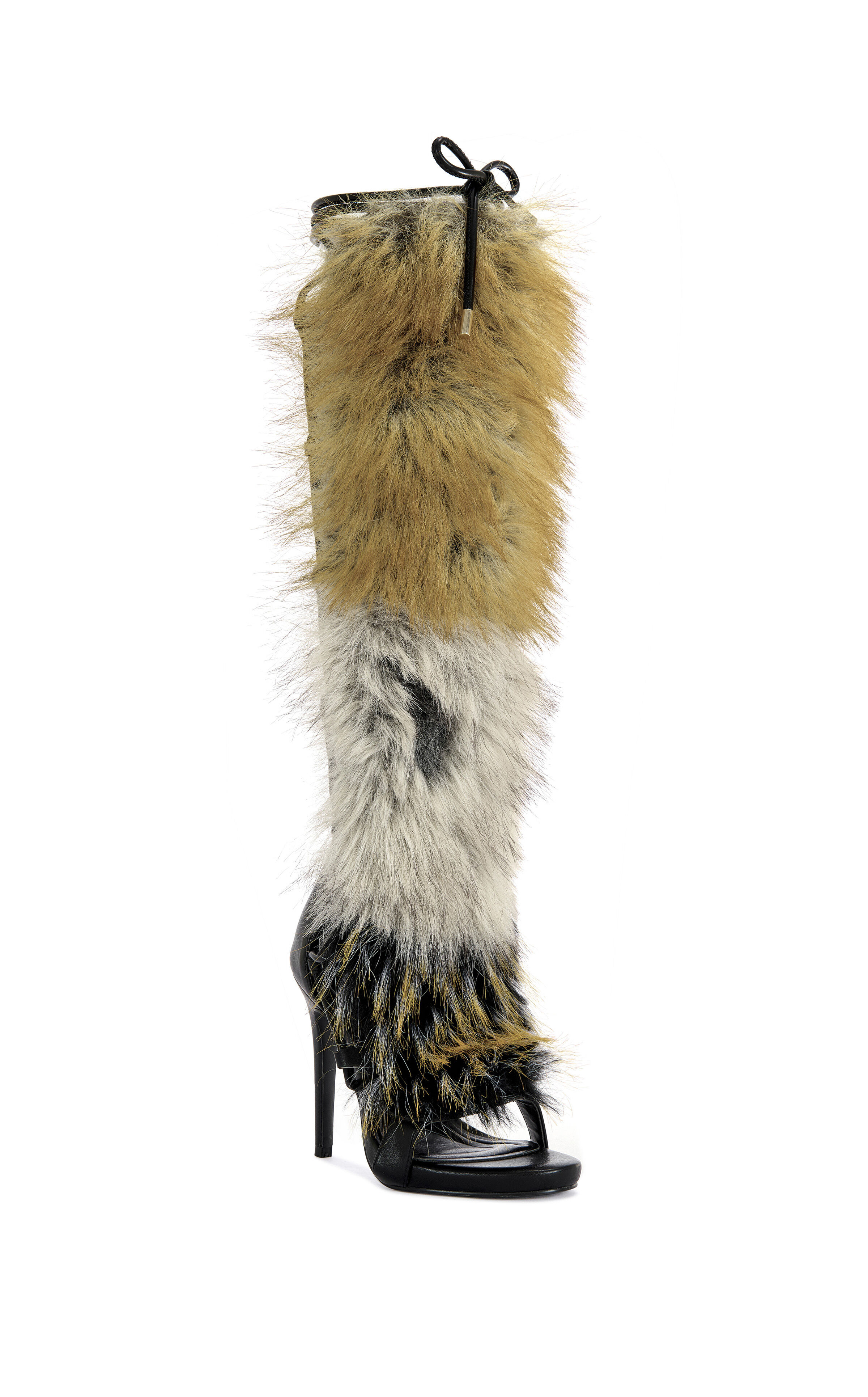 AZALEA WANG Women's Stamos Brown Faux Fur Gladiator Sandals