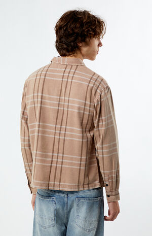 Brown Washed Cropped Flannel Shirt image number 4