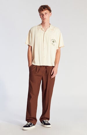 Brown Linen Straight Trouser Pants image number 4