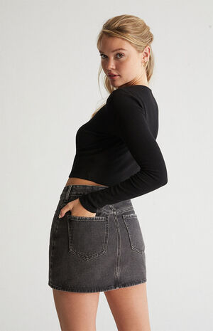 PacSun Black Asymmetrical High Waisted Denim Mini Skirt | PacSun