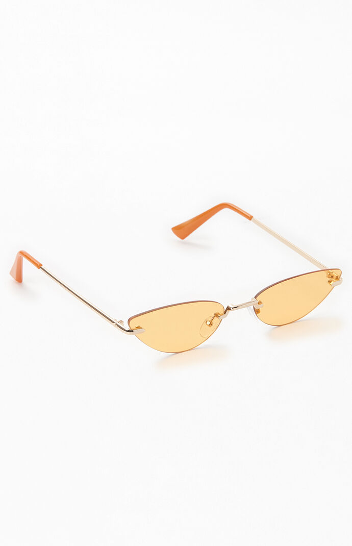 Orange Narrow Metal Cat Eye Sunglasses