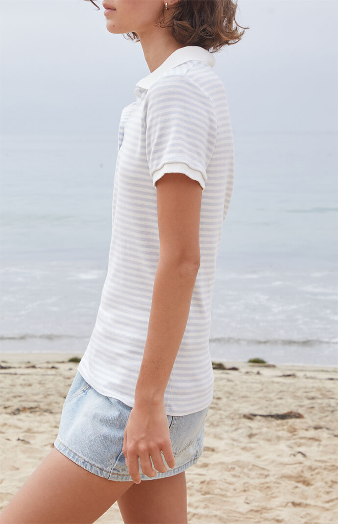 John Galt White & Light Blue Striped Polo Shirt