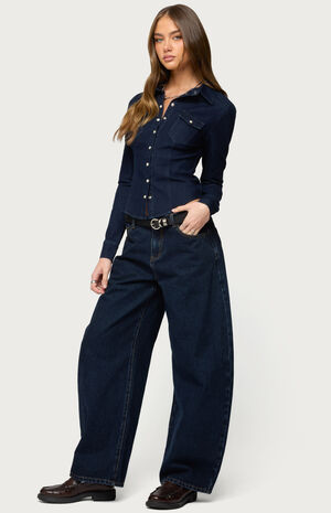 Shylo Stretchy Denim Button Up Shirt image number 4