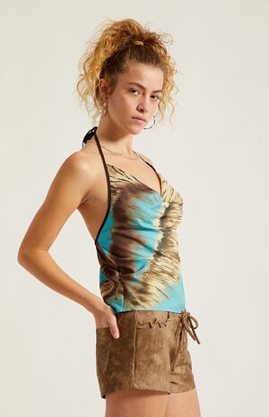 Faux Leather Distressed Lace-Up Festival Shorts image number 5