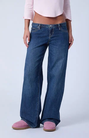 Kaia Ultimate Low Rise Baggy Jeans Contrast Stitch Dark Blue image number 2
