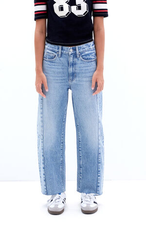 Light Indigo Side Seam Cropped Barrel Jeans image number 2
