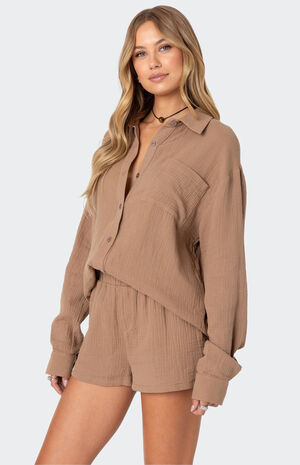 Levy Oversized Gauze Button Up Shirt image number 3