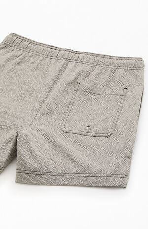 Gray Solid Seersucker 4.5" Swim Trunks image number 4