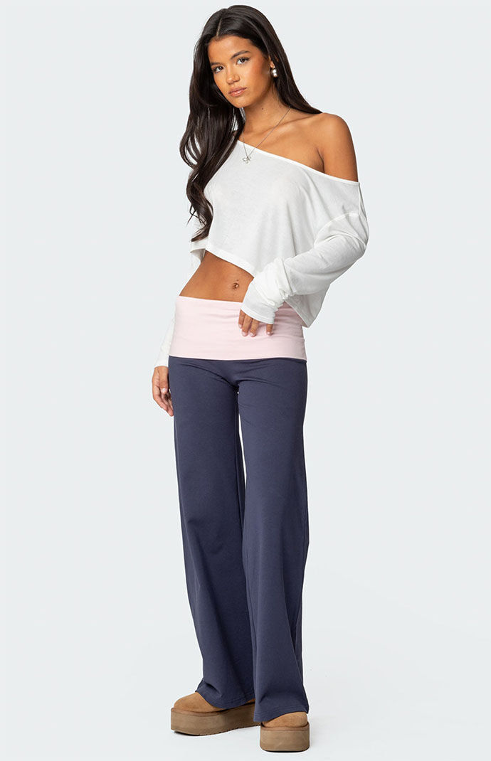 Edikted Wide Leg Contrast Fold Over Pants | PacSun
