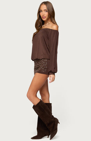 Studded Off Shoulder Backless Romper image number 4