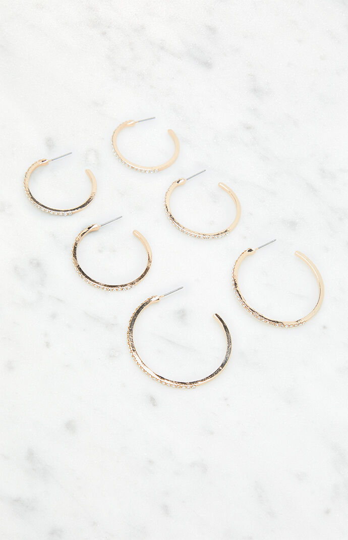 LA Hearts 3 Pack Rhinestone Large Hoop Earrings