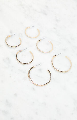 3 Pack Rhinestone Large Hoop Earrings image number 2