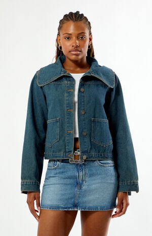 Halo Oversized Collar Denim Jacket image number 1