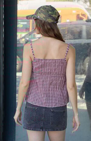 Burgundy Gingham Crinkle Tiffany Tank Top image number 3