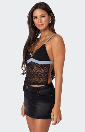 Sheer Lace Open Back Tank Top image number 3