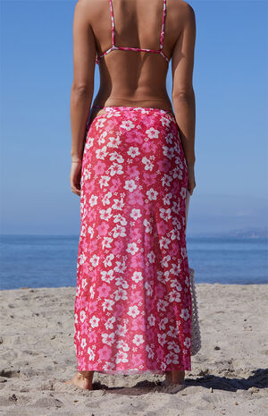 Pink Floral Destination Mesh Midi Skirt image number 4