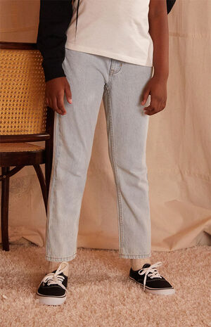 Faded Light Blue Straight Leg Jeans image number 4