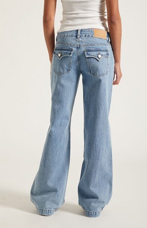 Casey Low Rise Baggy Jeans Double Button Medium Indigo image number 4